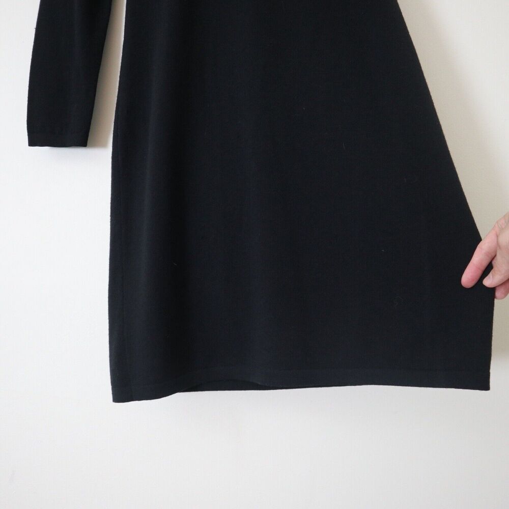 Garnet Hill Size XS Modern Merino Wool Sweater Dress Black Crew Neck Knee Length - Picture 8 of 12